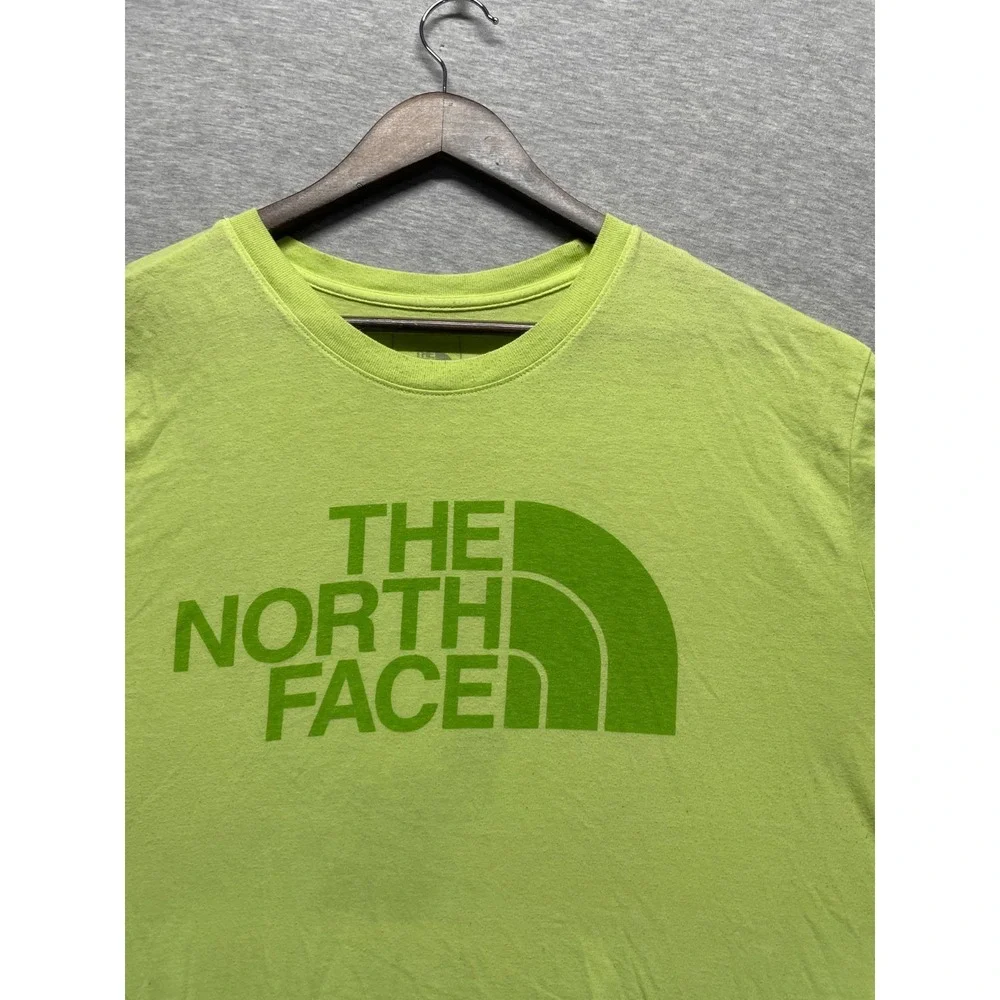 The North Face T Shirt Mens 2XL Lime Green Graphic Print Half Dome Spellout Logo